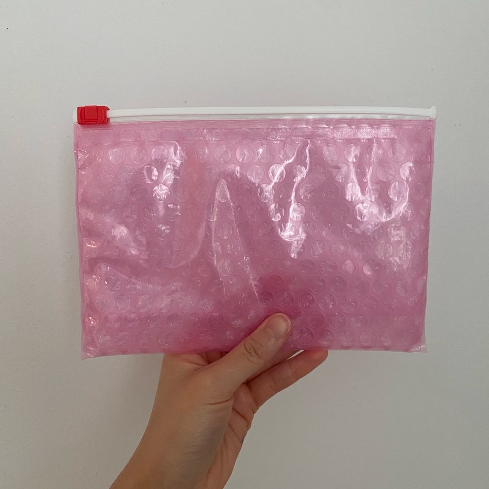 #2 SMALL Glossier Pink Bubble Wrap Pouch with Ziploc Closure